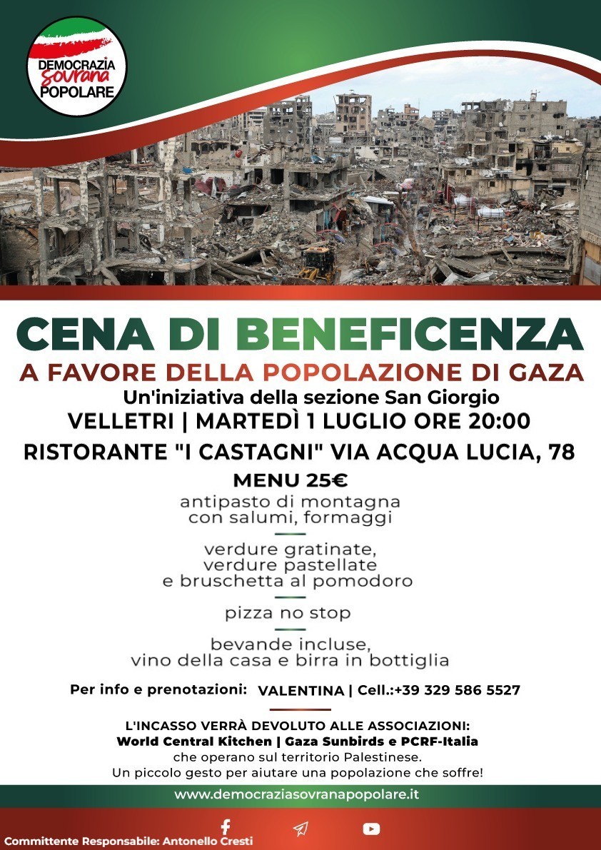 Cena di beneficenza a favore della popolazione di Gaza